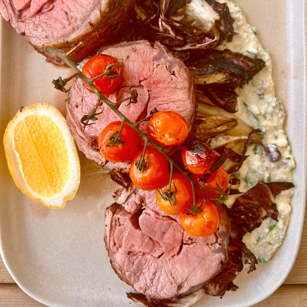 revere smoked and seared lamb loin with whipped feta 