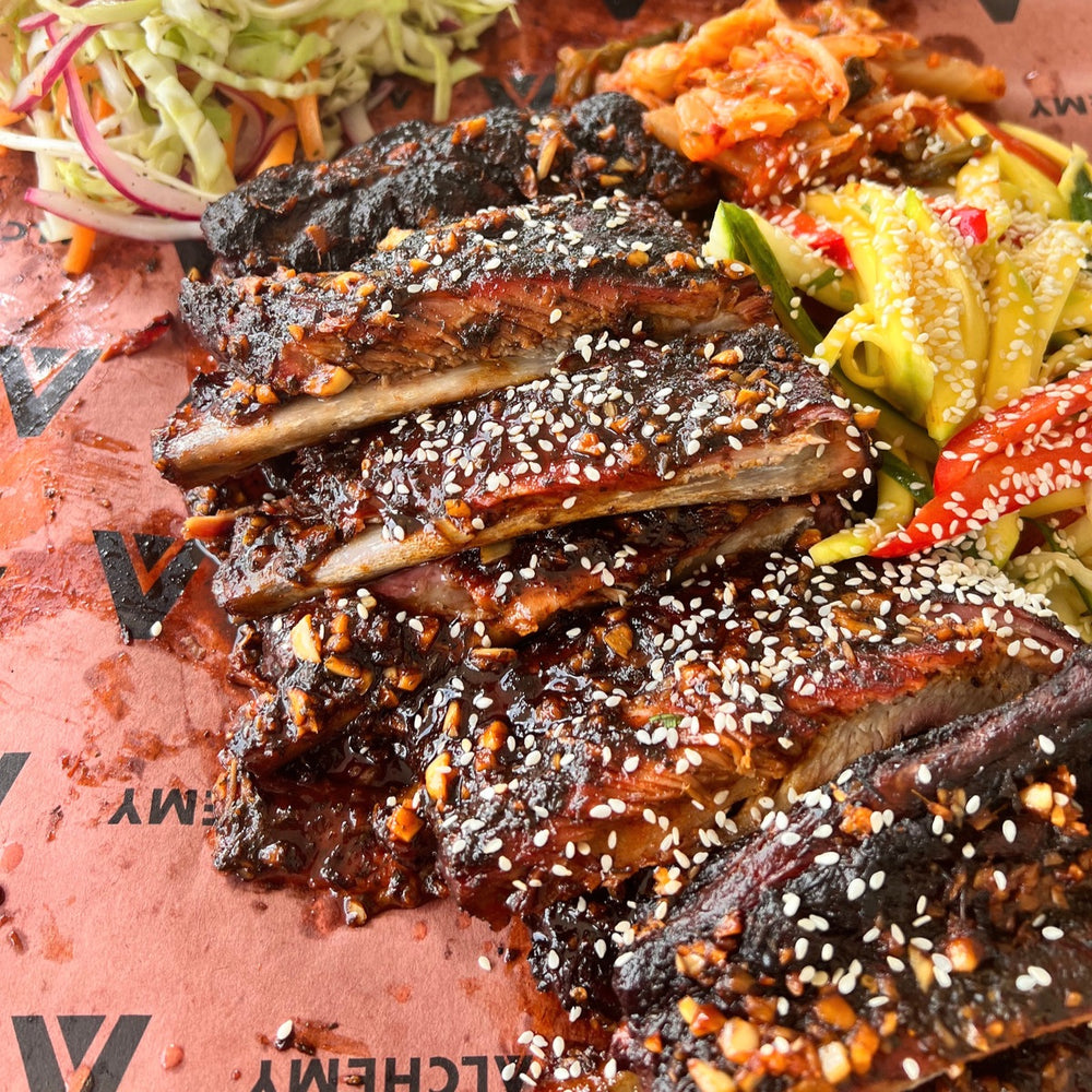 smoked pork side ribs with Korean Gochujang bbq sauce 