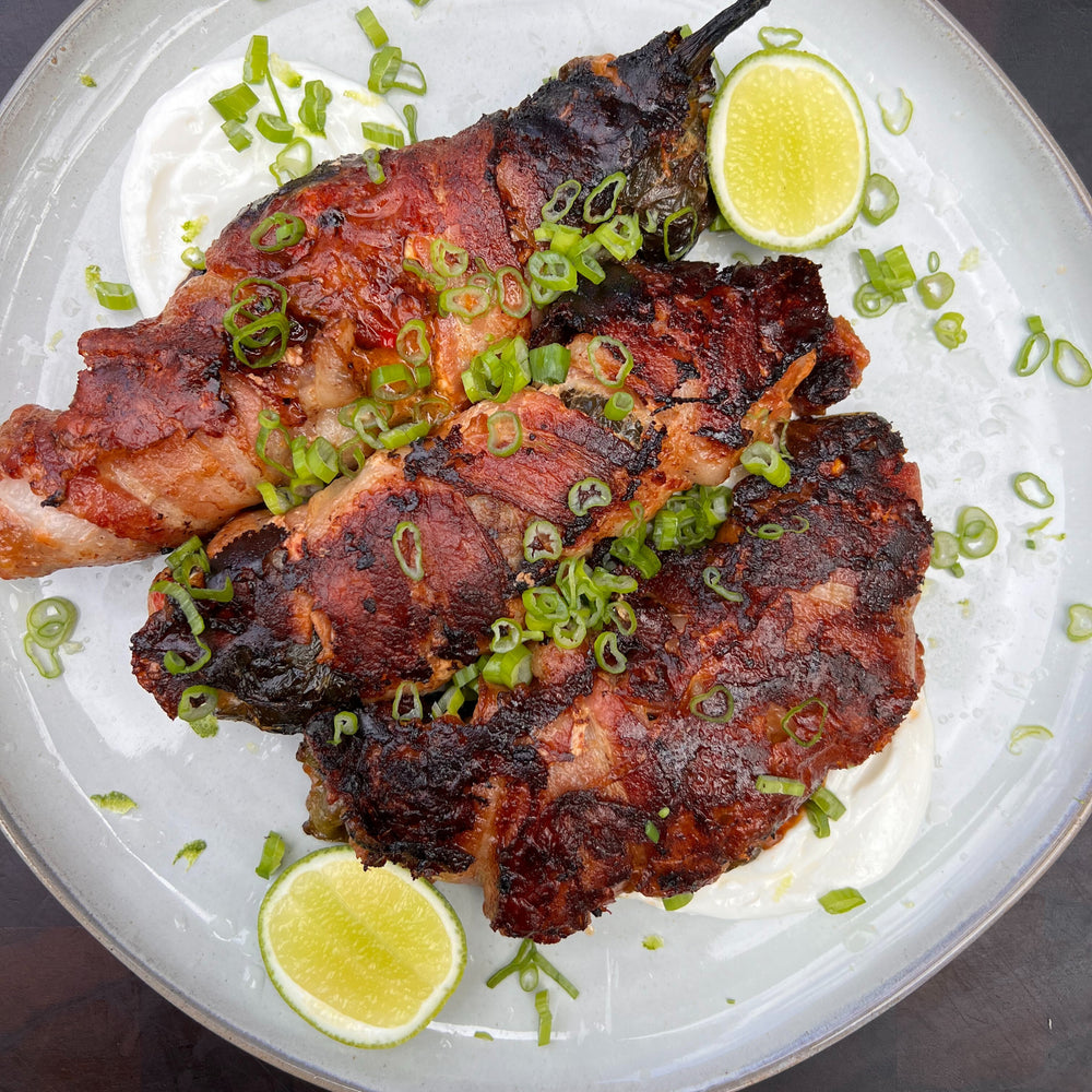 smoked bacon-wrapped chilli-stuffed poblano poppers