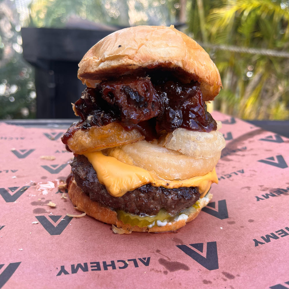 burnt brisket ends cheeseburger
