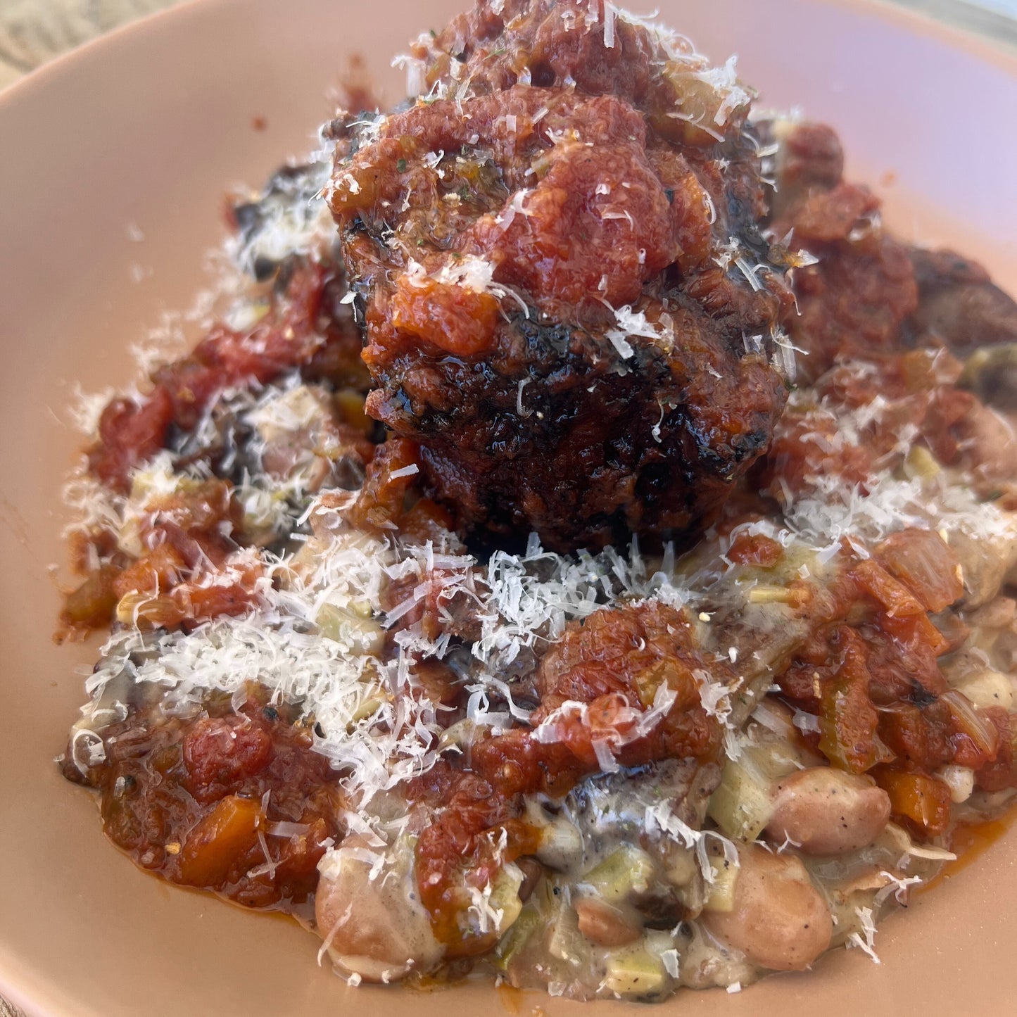 smoked and braised oxtail with white beans and mushroom ragout