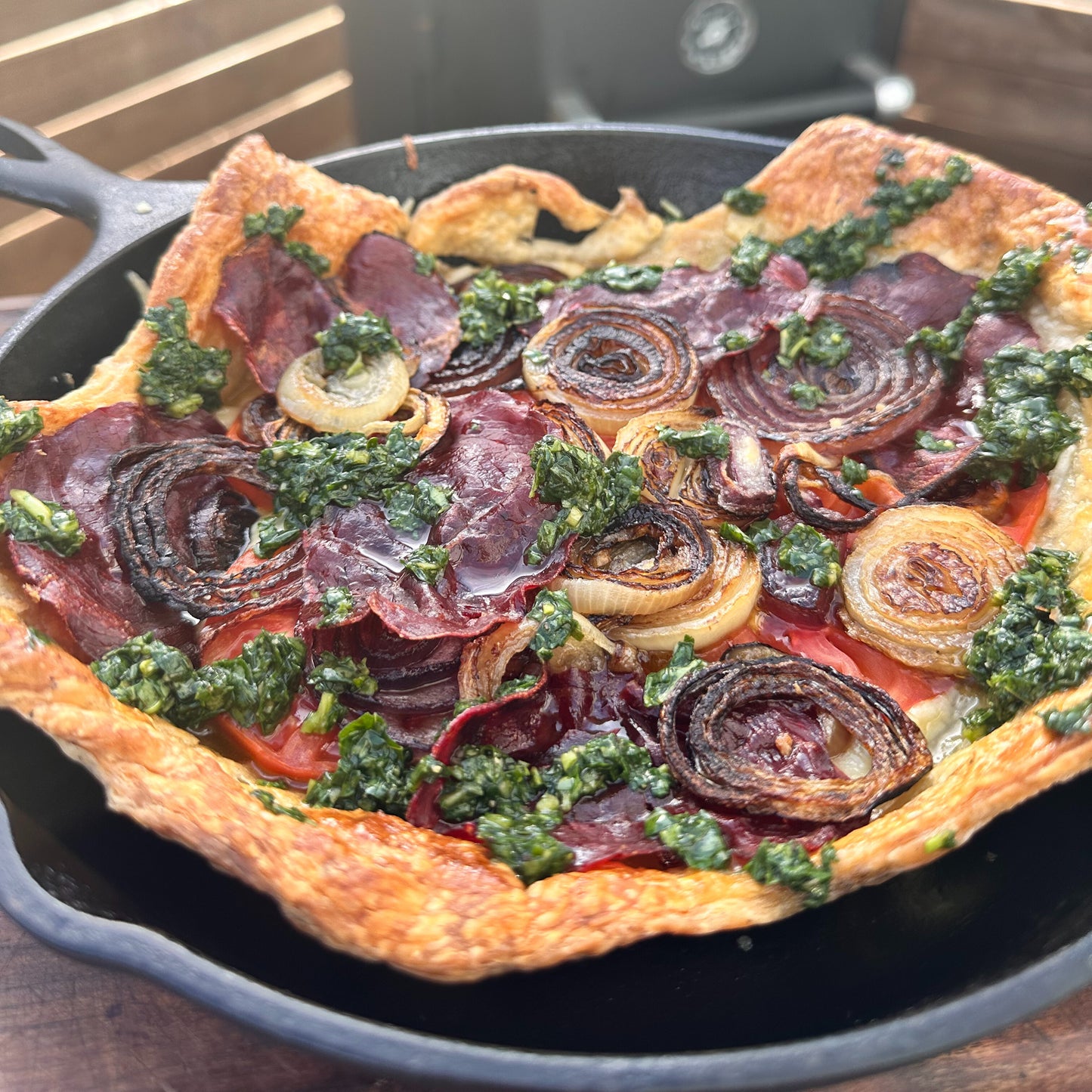 onion tartlet with tomatoes, grilled onion and gruyere cheese