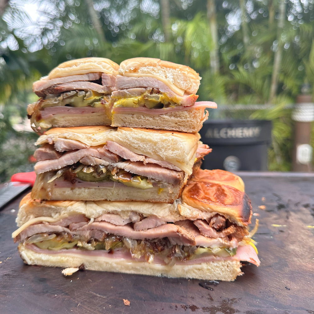 Cubano sliders stacked on top of each other