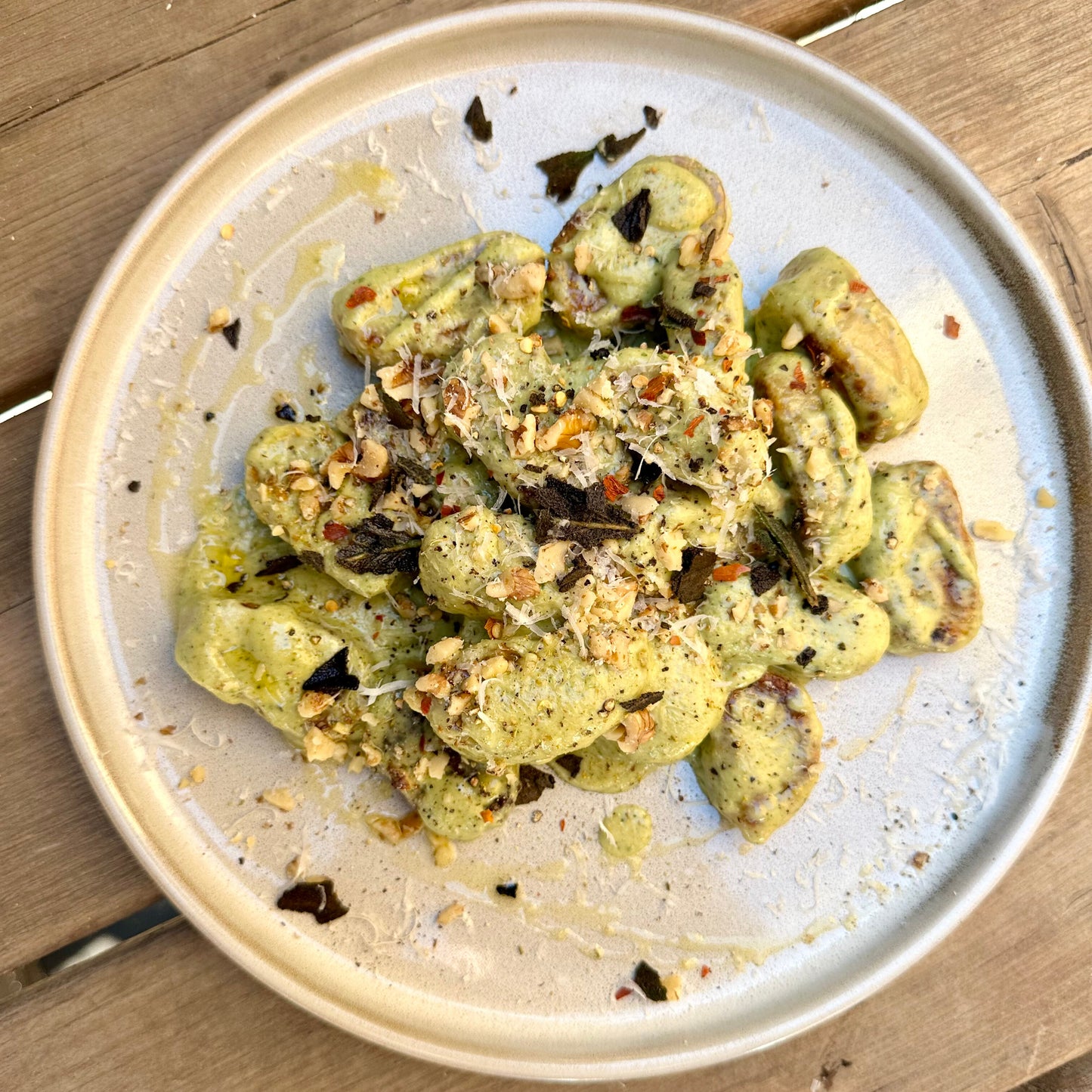 smoked squash gnocchi with gorgonzola verde sauce 