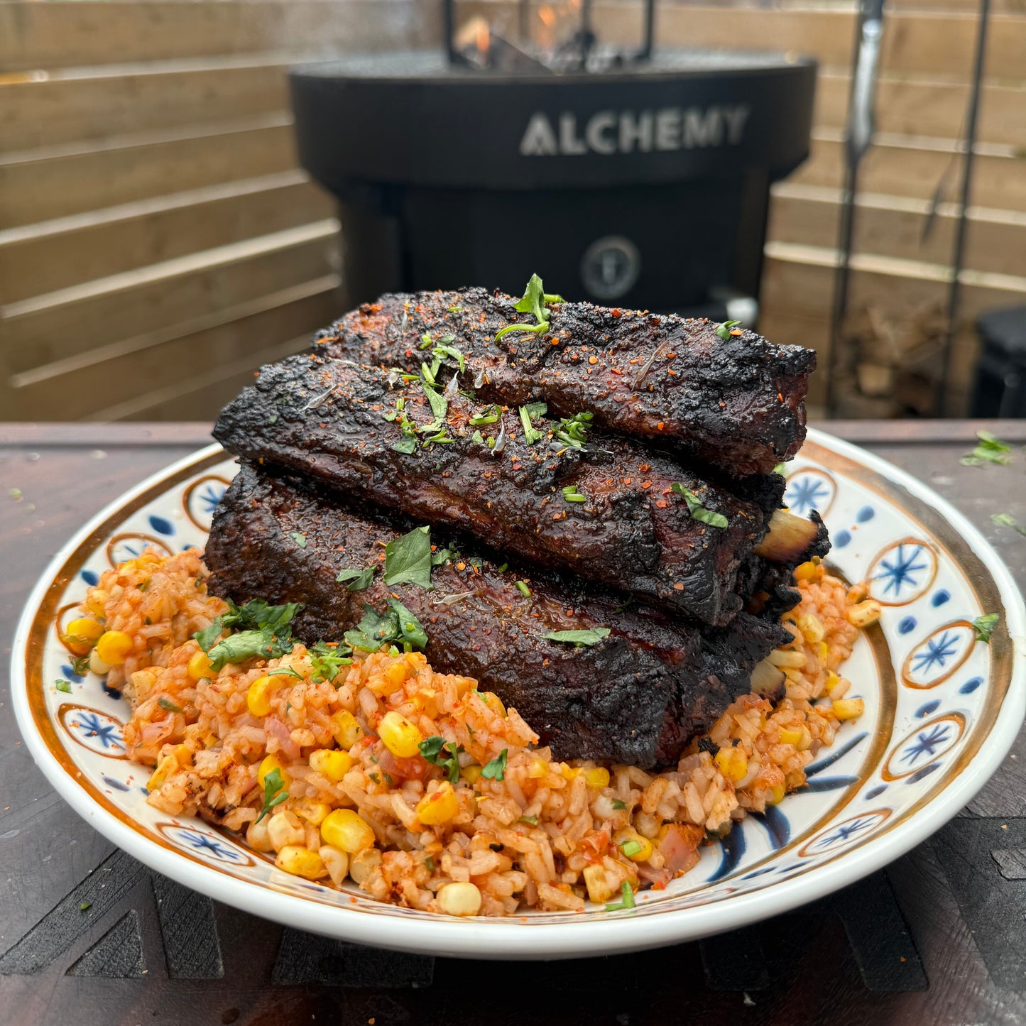 smoked asado-style chipotle honey ribs with Mexican rice