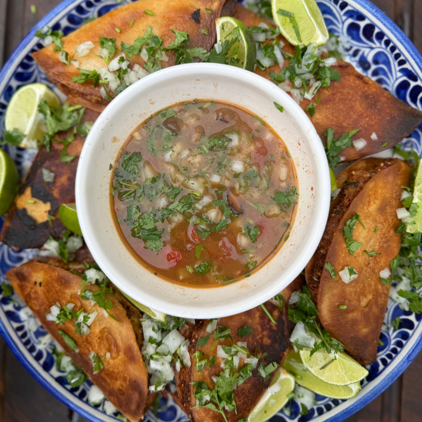 Crispy shrimp tacos with a tom yom dipping broth