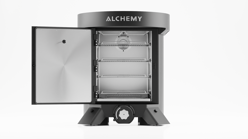
                  
                    the lower smoker compartment of the Alchemy grills smoker
                  
                